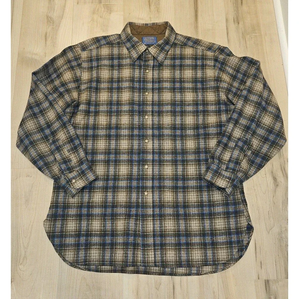 Vtg Pendleton Flannel Shirt Mens Size XL 100% Pure Virgin Wool Brown Plaid